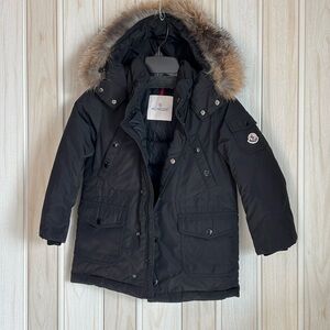 Moncler Black Kids Jacket with Fur Trim
